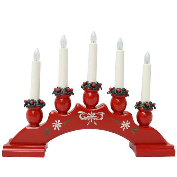 10" x 13.5" 5 Light Electric Red Decor Wooden Sanna Swedish Candelabra / Candlestick